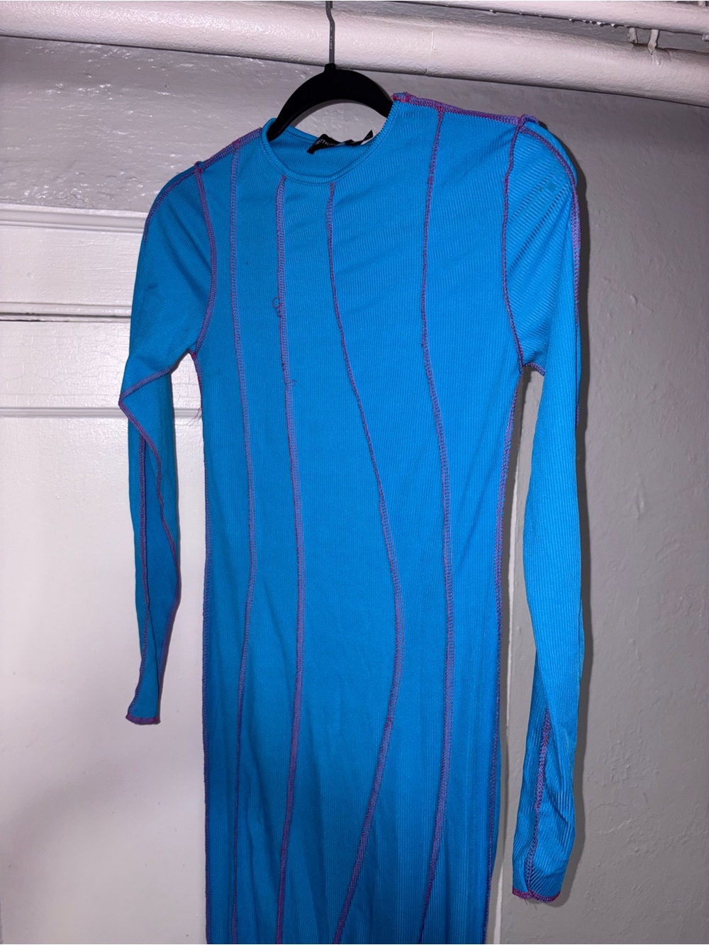 PrettyLittleThing Electric Blue Ribbed Top with Pink Contrast Seams